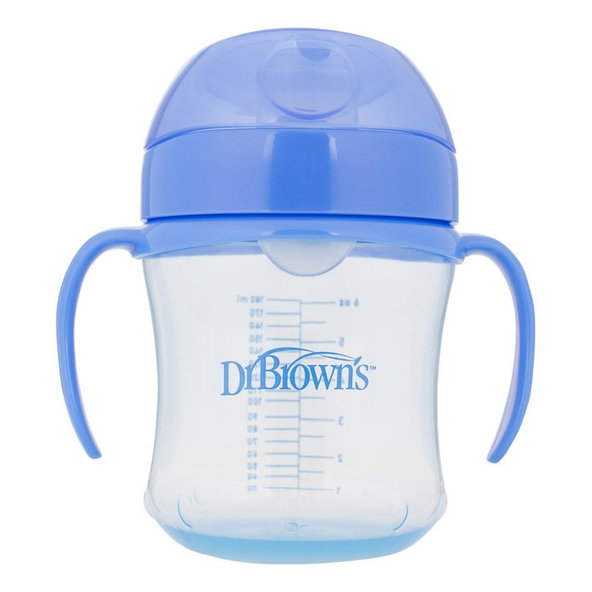 DR.BROWN'S Hrnček s mäkkým náustkom 180ml 6m+, modrý