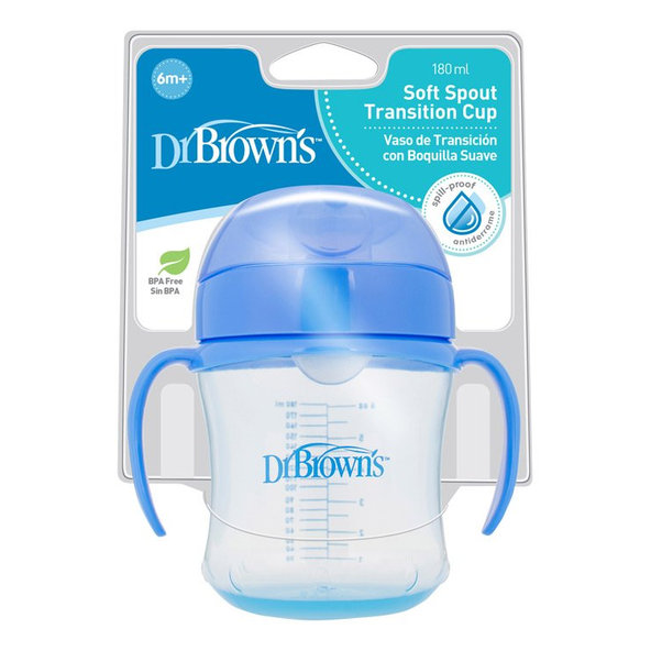 DR.BROWN'S Hrnček s mäkkým náustkom 180ml 6m+, modrý