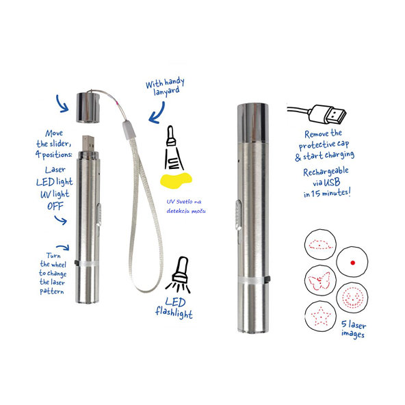 Hračka pre mačky DUVO+ laser 7v1 pre mačky strieborný 11,5x1,5x1,5cm