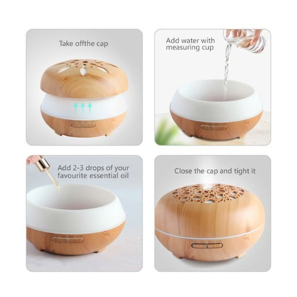 Ultrazvukový difuzér pre esenciálne oleje bledé drevo so vzormi Bioruža 550ml