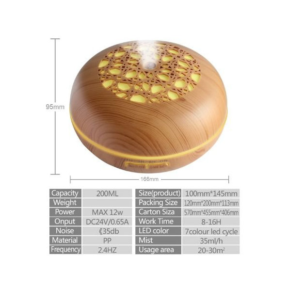 Ultrazvukový difuzér pre esenciálne oleje bledé drevo so vzormi Bioruža 550ml