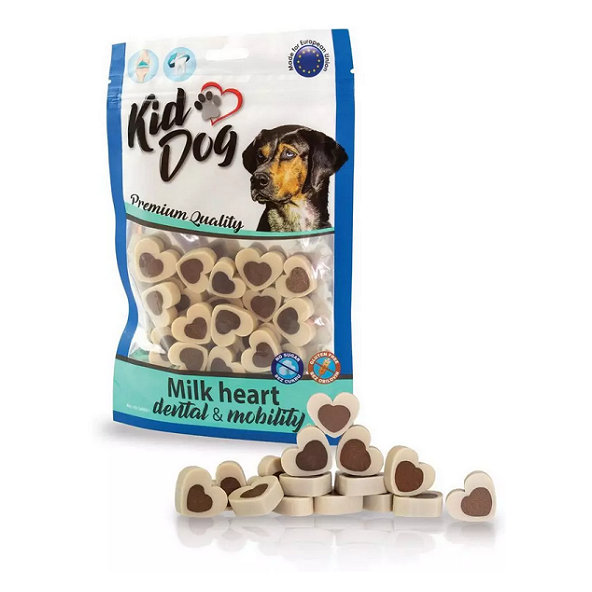 Maškrta pre psy KID DOG Dentálne mliečne srdiečka 80g