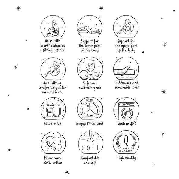 CEBA Vankúš na dojčenie HUGGY (150x60x37) Basic Tiny Leaves