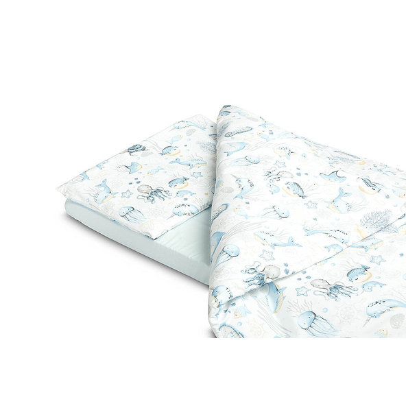 SENSILLO Bielizeň posteľná 3-dielna morské zvieratká Light blue bavlna 120x60 cm