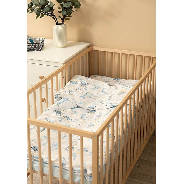 SENSILLO Bielizeň posteľná 3-dielna morské zvieratká Light blue bavlna 120x60 cm