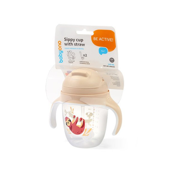 BABYONO Hrnček učiaci so slamkou Leňochod 6m+