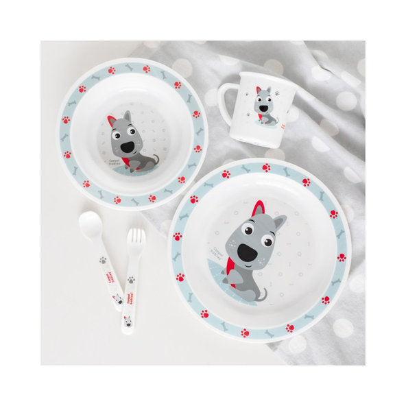 CANPOL BABIES Súprava plastová s príborom Cute Animals psík