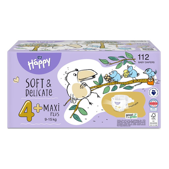 2x BELLA HAPPY Baby Plienky jednorazové Maxi Plus Box 9-15 kg 56 ks