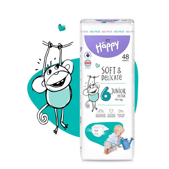 BELLA HAPPY Baby Plienky jednorazové Junior Extra 15+ kg 48 ks