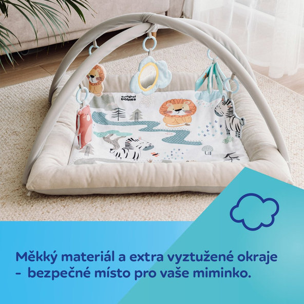 CANPOL BABIES Deka plyšová edukačná hracia s hrazdičkou Safari 0m+