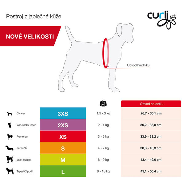 CURLI Postroj pre psov z jablčnej kože Black XS, 3-5 kg