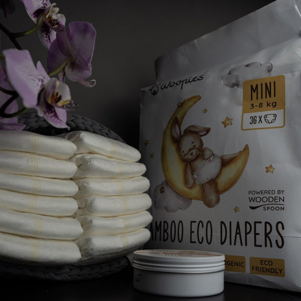XL balenie Woopies detské EKO plienky MINI (3-8kg) Wooden Spoon 3x36ks