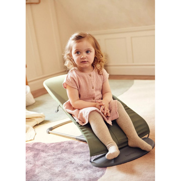 BABYBJÖRN Lehátko Bliss Dark Green Woven Petal, tmavá šedá konštrukcia