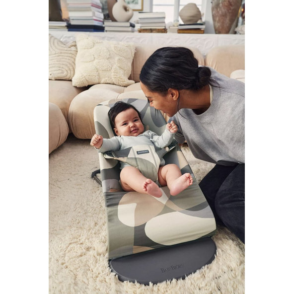 BABYBJÖRN Lehátko Bliss Print Khaki green cotton, tmavá šedá konštrukcia