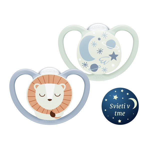 NUK Cumlík Space Night silikón, V2, 6-18 m, 2 ks box - kluk