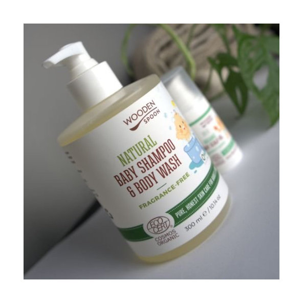 Detský sprchový gél a šampón na vlasy 2v1 bez parfumácie WoodenSpoon 300 ml