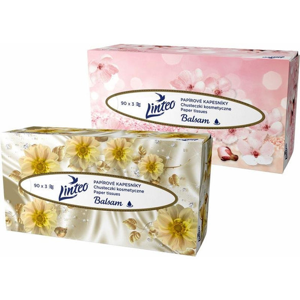 LINTEO Papierové vreckovky s balzámom box, 3-vrstvové, 90 ks