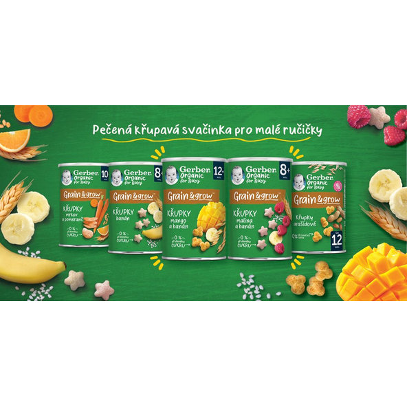GERBER Organic chrumky s mangom a banánom 35 g​