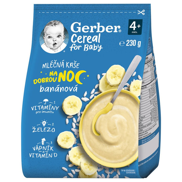 6x GERBER Kaša mliečna cereal banánová Dobrú noc 230 g
