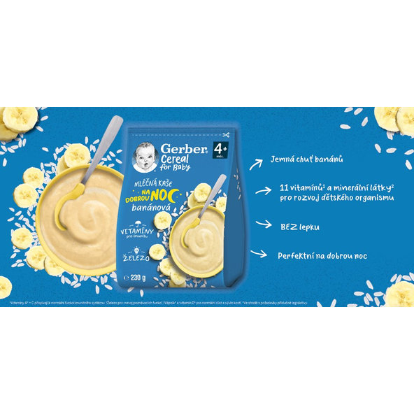6x GERBER Kaša mliečna cereal banánová Dobrú noc 230 g