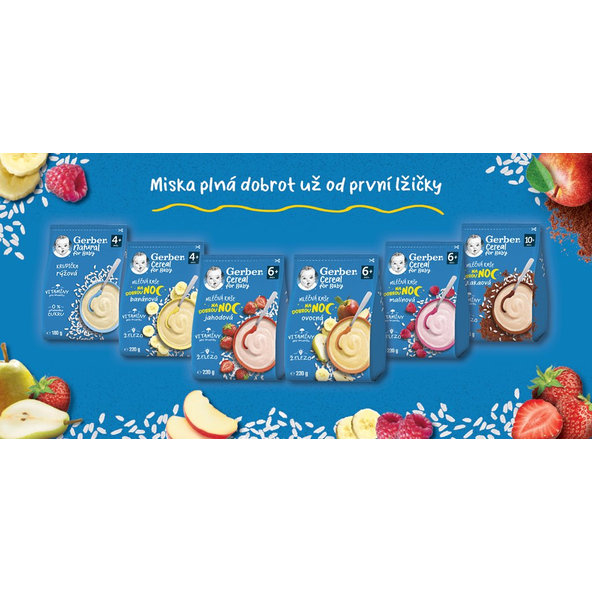 6x GERBER Kaša mliečna cereal jahodová Dobrú noc 230 g
