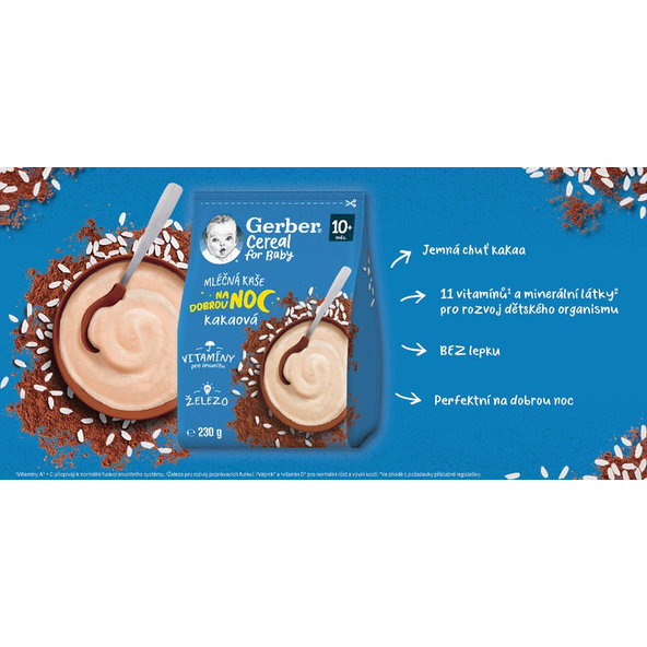 6x GERBER Kaša mliečna cereal kakaová Dobrú noc 230 g