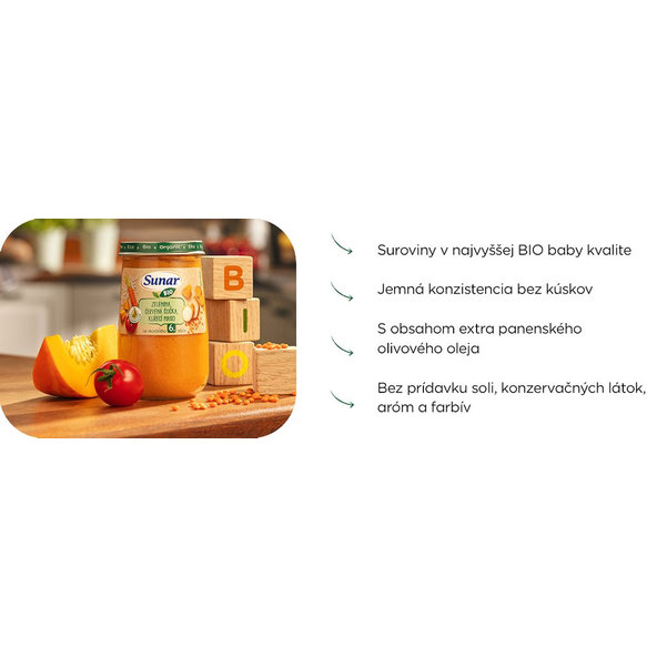 SUNAR BIO Príkrm zemiaky, hrášok, morská šťuka, olivový olej 6m+, 6x190g