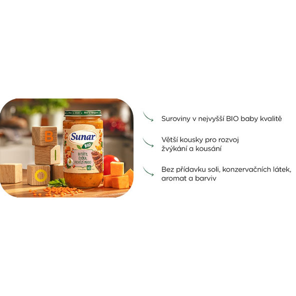 SUNAR BIO Príkrm špagety, bolonská omáčka, hovädzie mäso 12m+, 6x235g