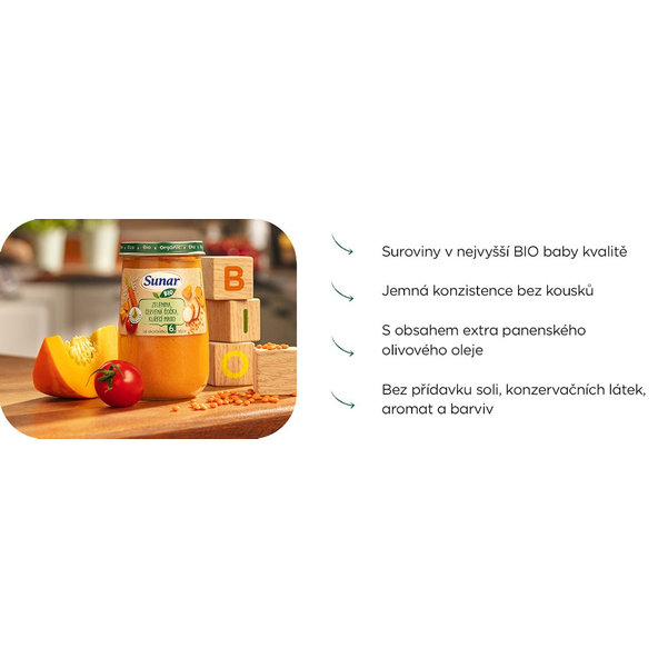 SUNAR BIO Príkrm zelenina, fazuľky, teľacie mäso, olivový olej 6m+, 6x190g