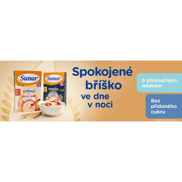 SUNAR Kaša mliečna 8 cereálií mix príchutí, 8m+, 6x210g