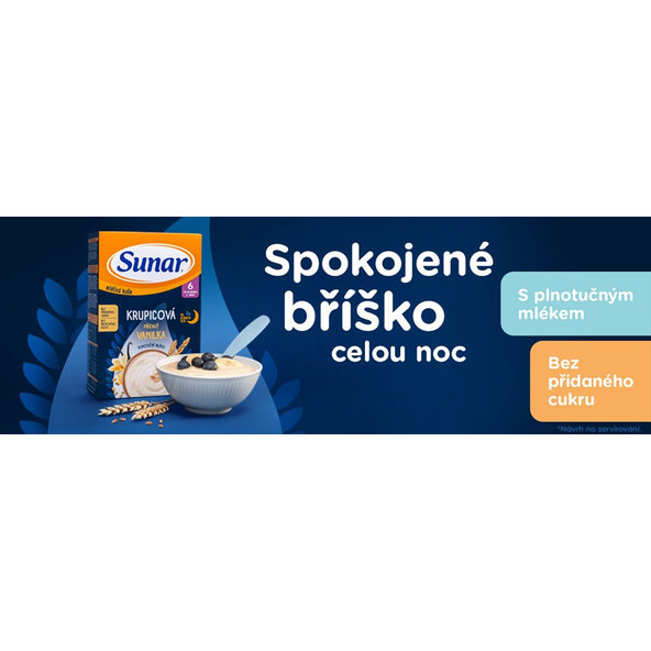 SUNAR Kaša mliečna krupicová na dobrú noc mix príchutí, 6m+, 6x210g