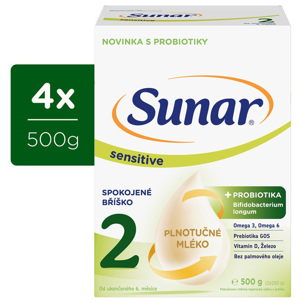 4x SUNAR Sensitive 2 Mlieko pokračovacie 500 g, 6m+