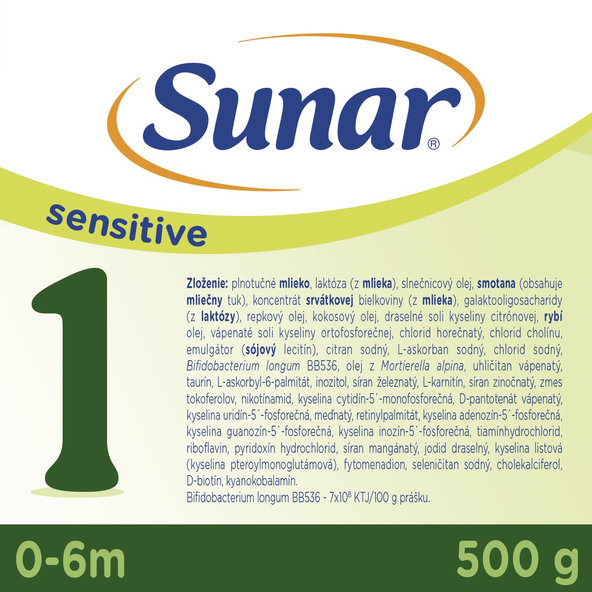 4x SUNAR Sensitive 1 Mlieko počiatočné 500 g, 0m+