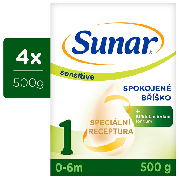 4x SUNAR Sensitive 1 Mlieko počiatočné 500 g, 0m+