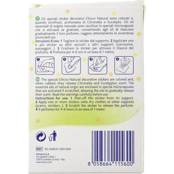 CHICCO Nálepky farebné parfumované proti hmyzu 12ks