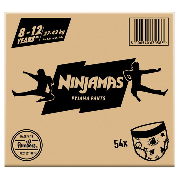 PAMPERS Nohavičky plienkové Ninjamas Pyjama Pants Kosmické lode, 54 ks, 8 rokov, 27kg-43kg