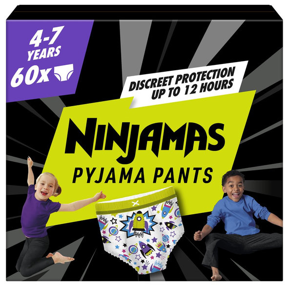 PAMPERS Nohavičky plienkové Ninjamas Pyjama Pants Kosmické lode, 60 ks, 7 rokov, 17kg-30kg