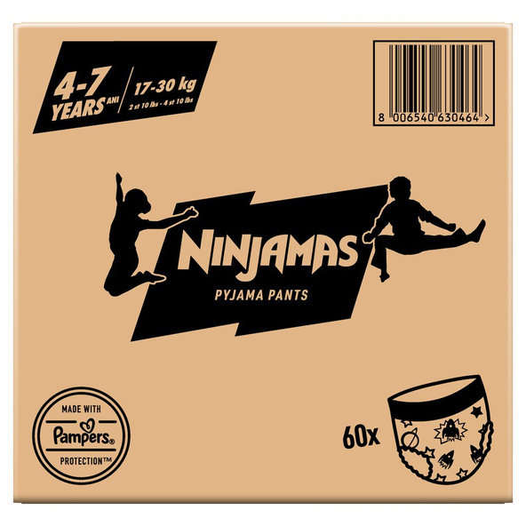 PAMPERS Nohavičky plienkové Ninjamas Pyjama Pants Kosmické lode, 60 ks, 7 rokov, 17kg-30kg