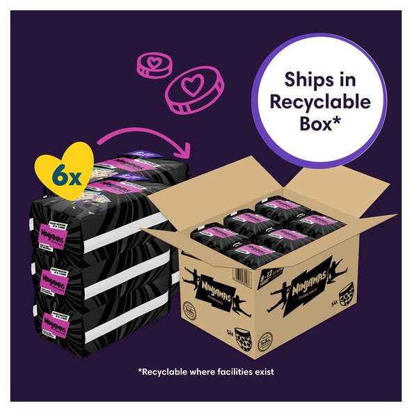 PAMPERS Nohavičky plienkové Ninjamas Pyjama Pants Srdiečka, 54 ks, 8 rokov, 27kg-43kg