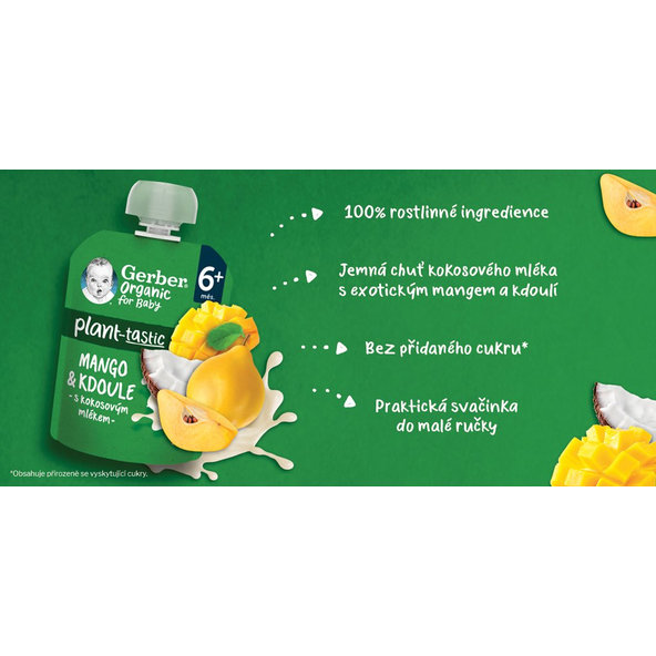 GERBER Kapsička organic ovocná mango a dula s kokosovým mliekom 80 g, 6+