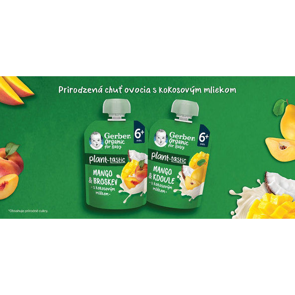 GERBER Kapsička organic ovocná mango a dula s kokosovým mliekom 80 g, 6+
