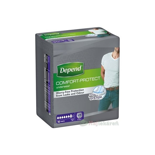 DEPEND NORMAL S/M pre mužov naťahovacie nohavičky savosť 1000ml, obv.bokov 70-105cm 10ks