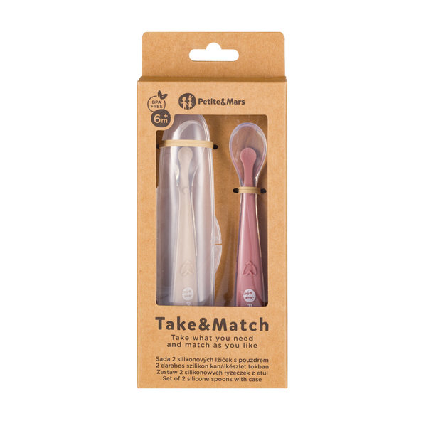 PETITE&MARS lyžičky s puzdrom Take&Match Sand Rose 6m+ 2 ks