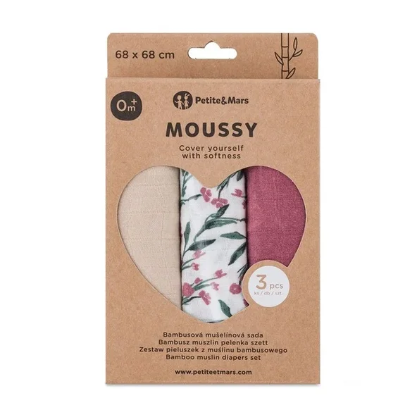 PETITE & MARS Sada plienok Moussy Pink Meadow 68 x 68 cm 3 ks