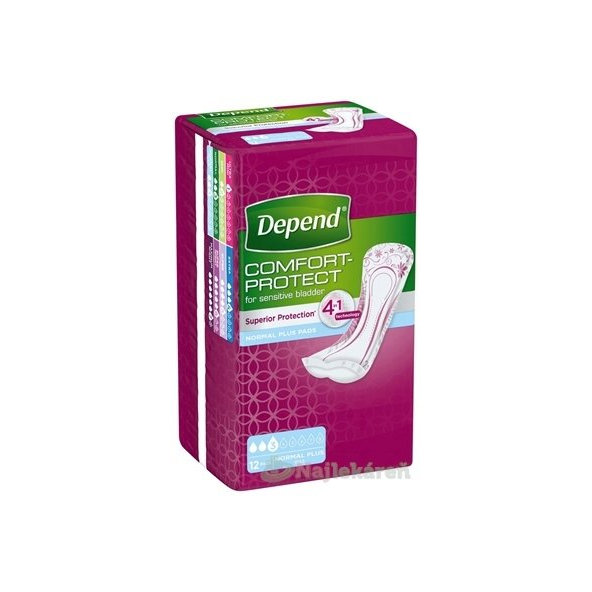 DEPEND NORMAL PLUS inkontinenčné vložky pre ženy, 10x28cm, savosť 365ml, 12ks