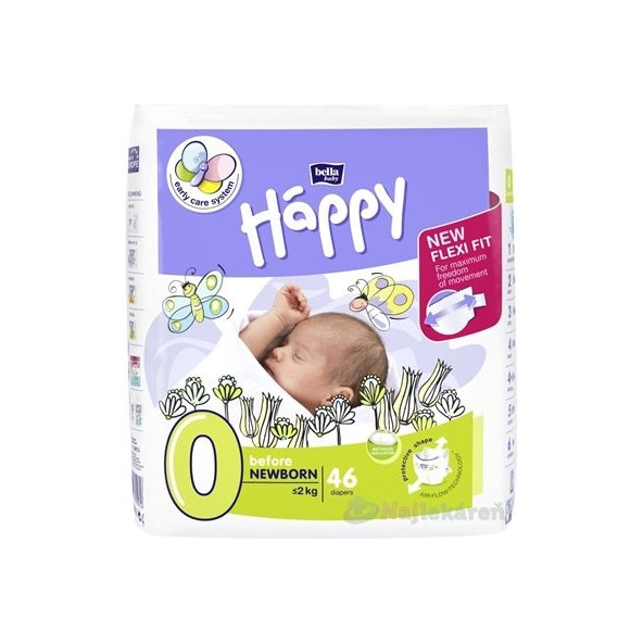 Bella HAPPY 0 Before NEWBORN detské plienky pre predčasne narodené deti,  46 ks