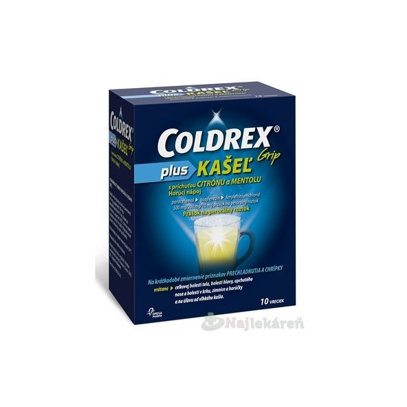 COLDREX Grip plus KAŠEĽ príchuť citrón a mentol chrípku a prechladnutie 10 ks