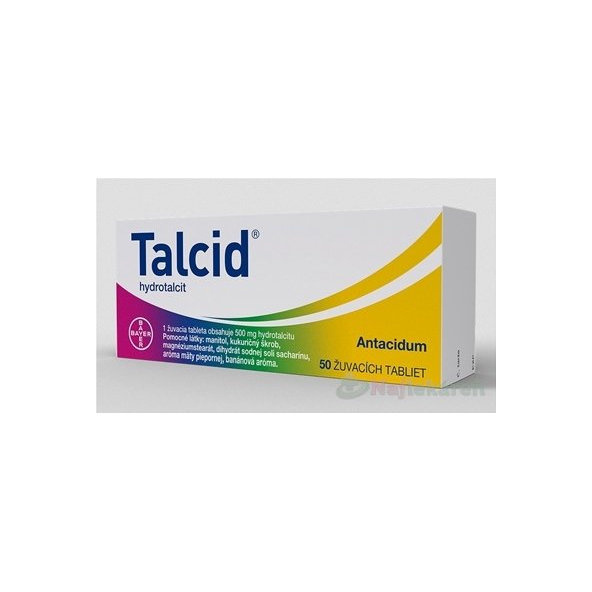 Talcid na liečbu príznakov pálenia záhy 500 mg 50 tabliet