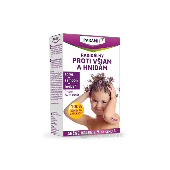PARANIT radikálny proti všiam a hnidám sprej 100ml, šampón 100ml, hrebeň