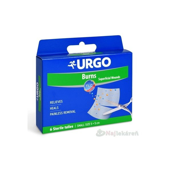 URGO Burns Na popáleniny, lipidokoloidná sterilná mriežka, 5x5cm, 6ks